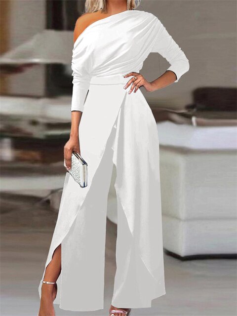 Women's Gold Jumpsuit Off-Shoulder Wide Leg Evening Jumpsuit