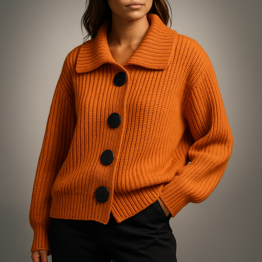 Women's Oversized Ribbed Cardigan with Statement Buttons