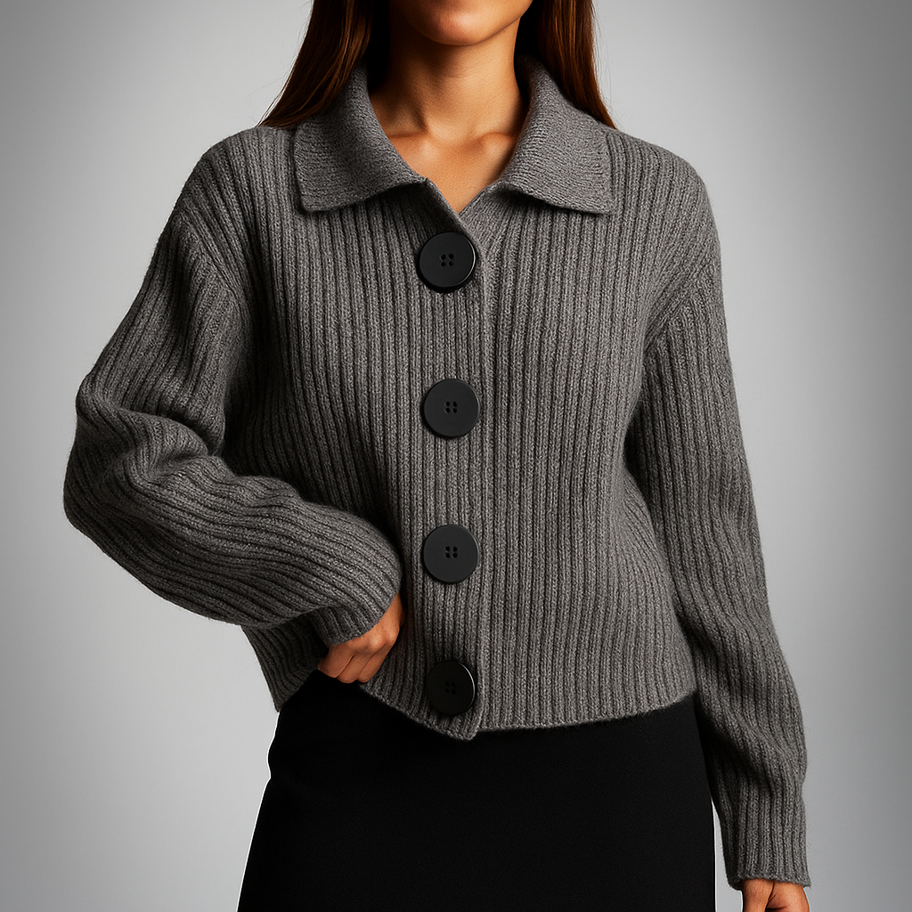 Women's Oversized Ribbed Cardigan with Statement Buttons