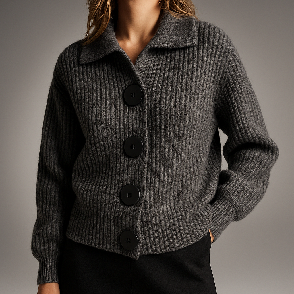 Women's Oversized Ribbed Cardigan with Statement Buttons