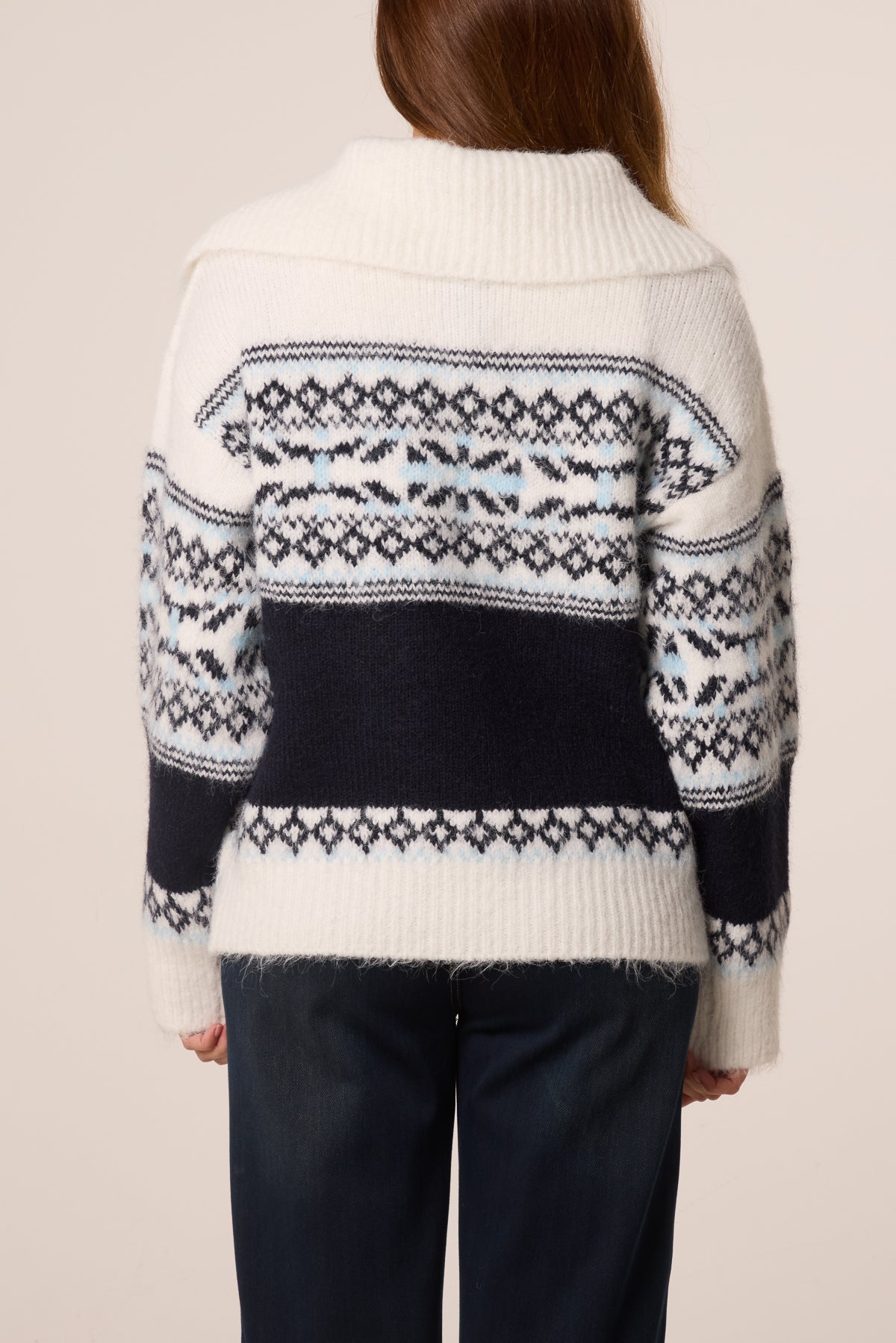 Women's Zip Collar Knit Jumper - Nordic Style Sweater