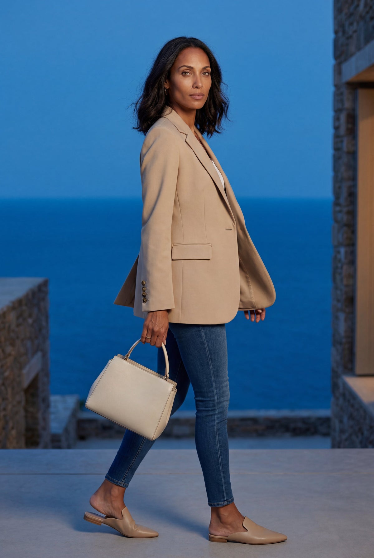Beige Fitted Single-breasted Blazer with Classic Lapel - Blazers - Photo 5