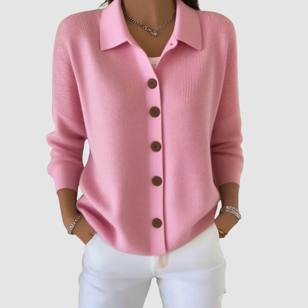 Women's Knit Cardigan Button-Front Collared Sweater, Long Sleeve