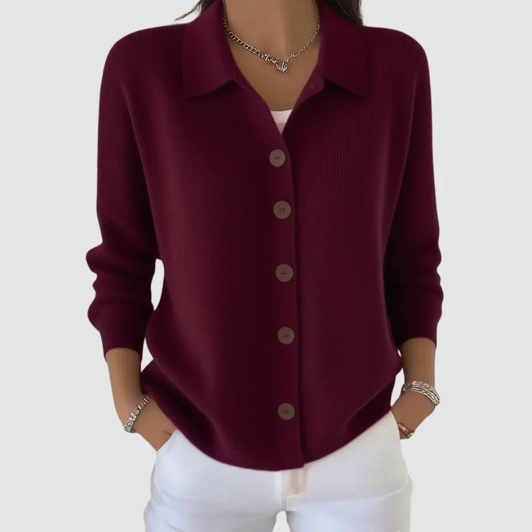Women's Knit Cardigan Button-Front Collared Sweater, Long Sleeve