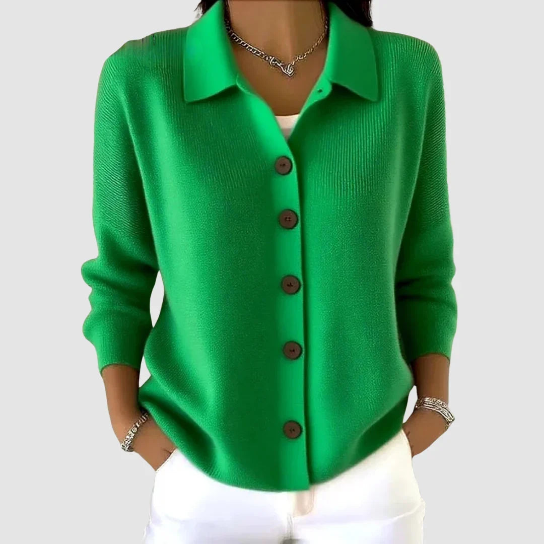Women's Knit Cardigan Button-Front Collared Sweater, Long Sleeve