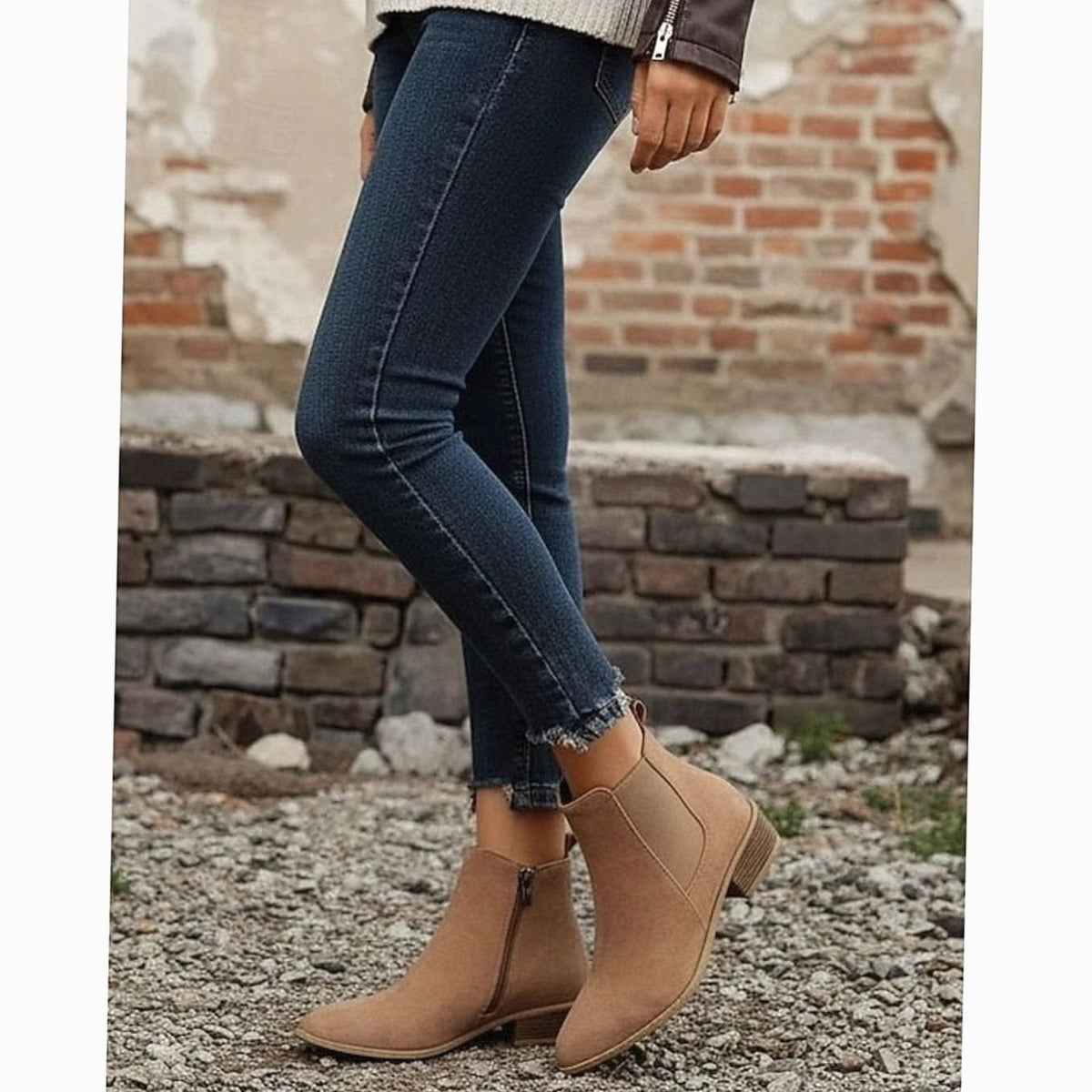 Women's Pointed-Toe Suede Ankle Booties with Block Heel