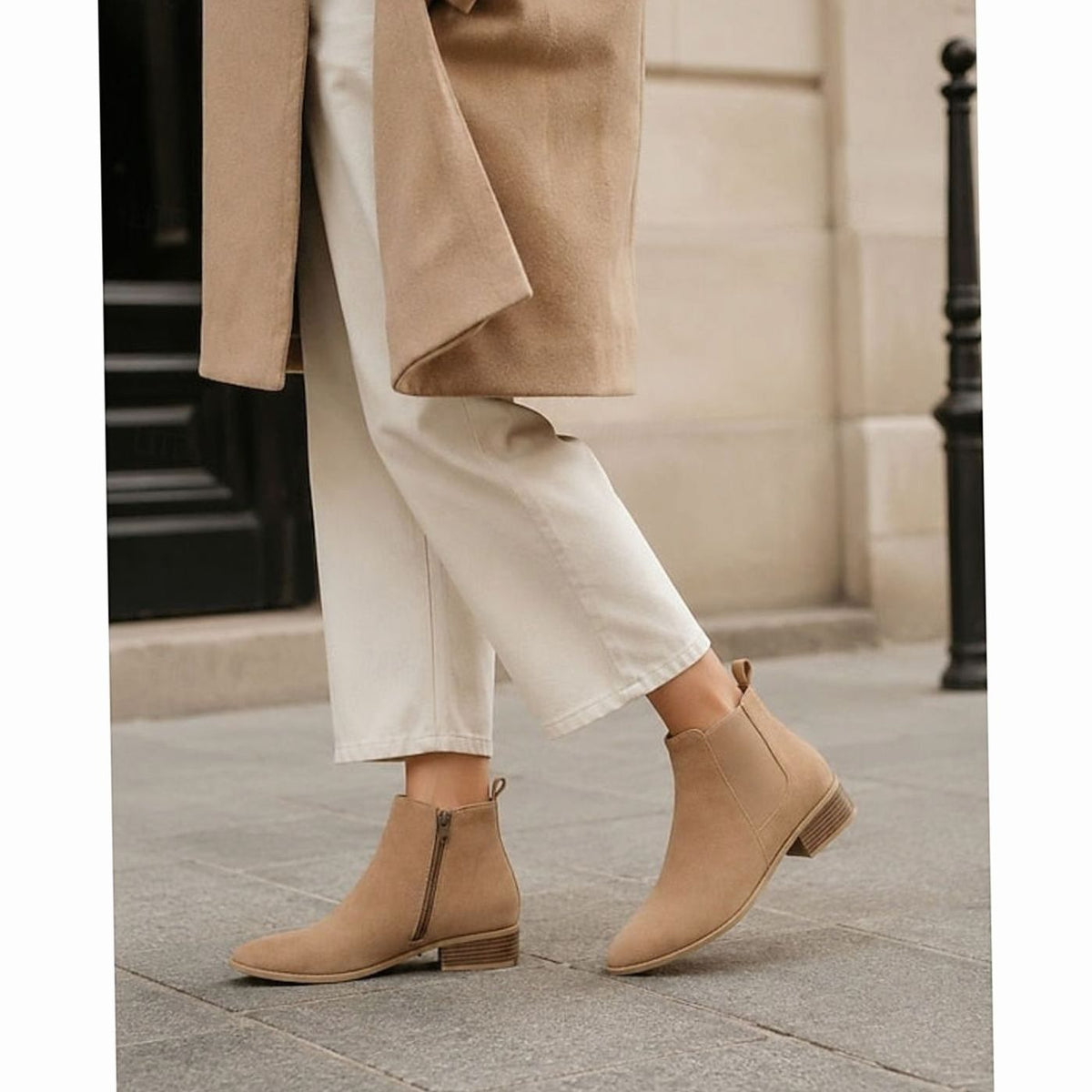 Women's Pointed-Toe Suede Ankle Booties with Block Heel