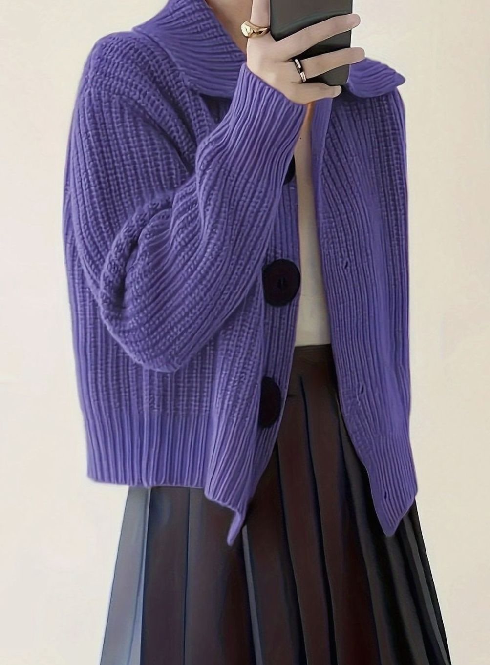 Women's Ribbed Knit Sweater with Folded Collar - Relaxed Fit Pullover