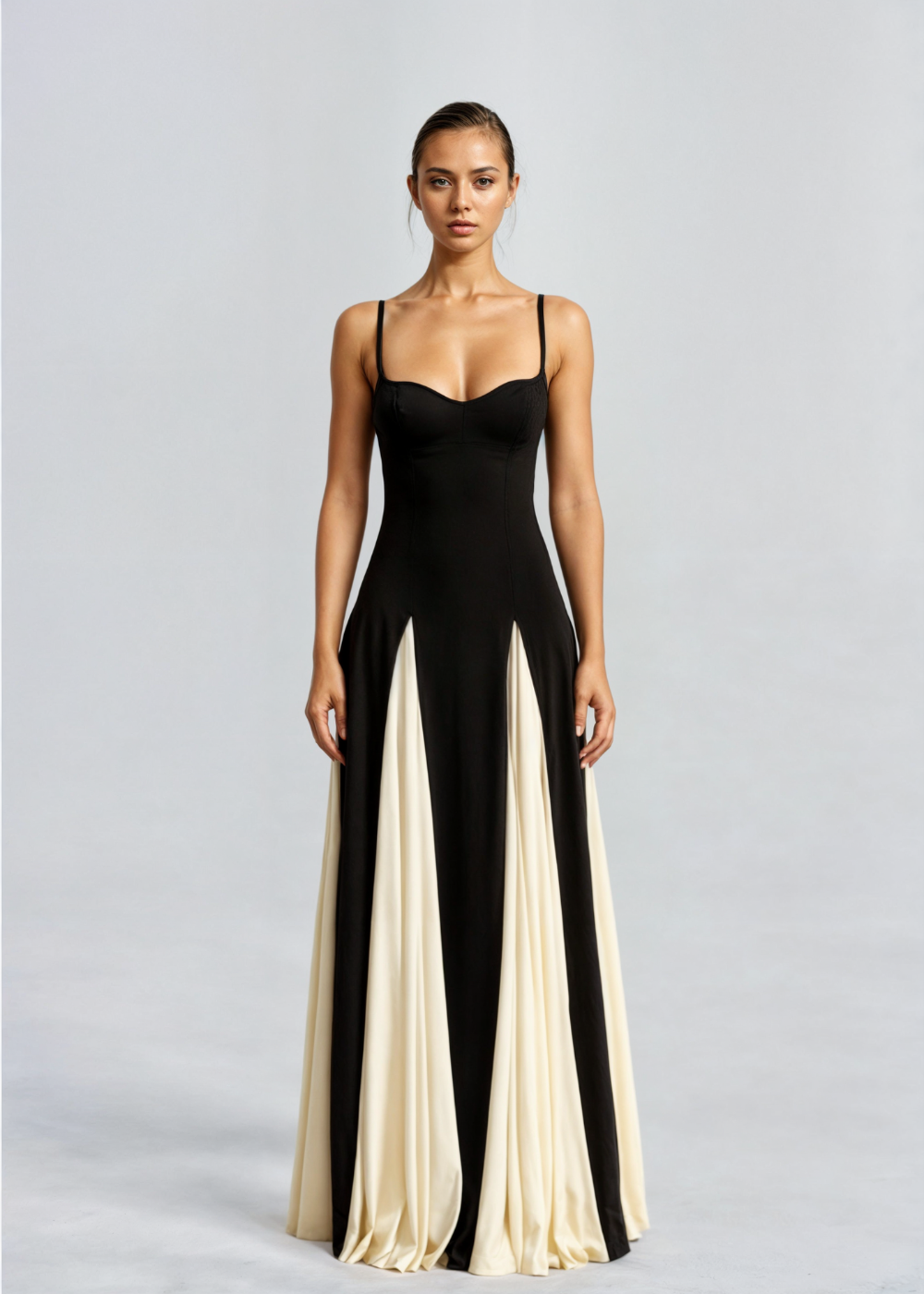 Women's Evening Maxi Dress - Black & White Floor-Length