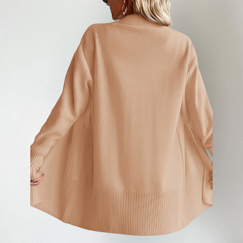 Women's Open Front Knit Cardigan with Long Sleeves