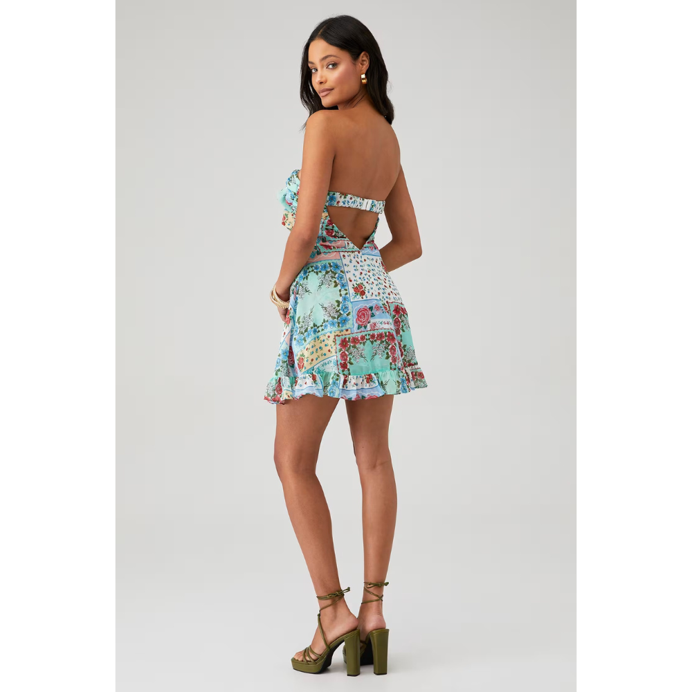 Women's Floral Strapless Mini Dress for Wedding Guests