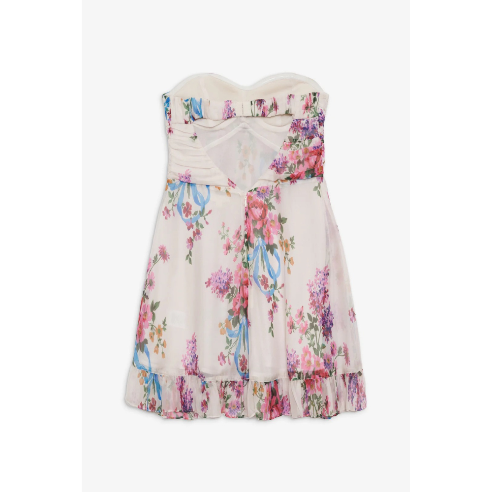 Women's Floral Strapless Mini Dress for Wedding Guests