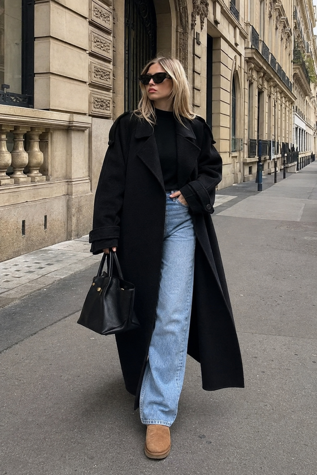 Women's Wool Trench Coat Notched Collar Double-Breasted Belted