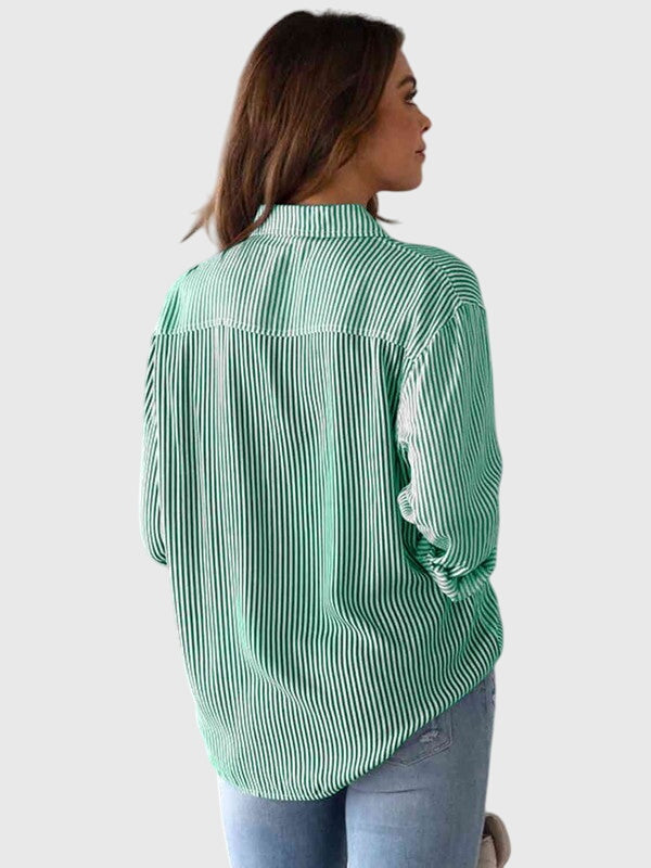 Women's Striped Tie Front Collared Shirt