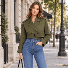 Women's Cropped Trench Coat - Classic Collared Outerwear