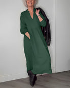 Women's Long V-Neck Maxi Dress with Long Sleeves