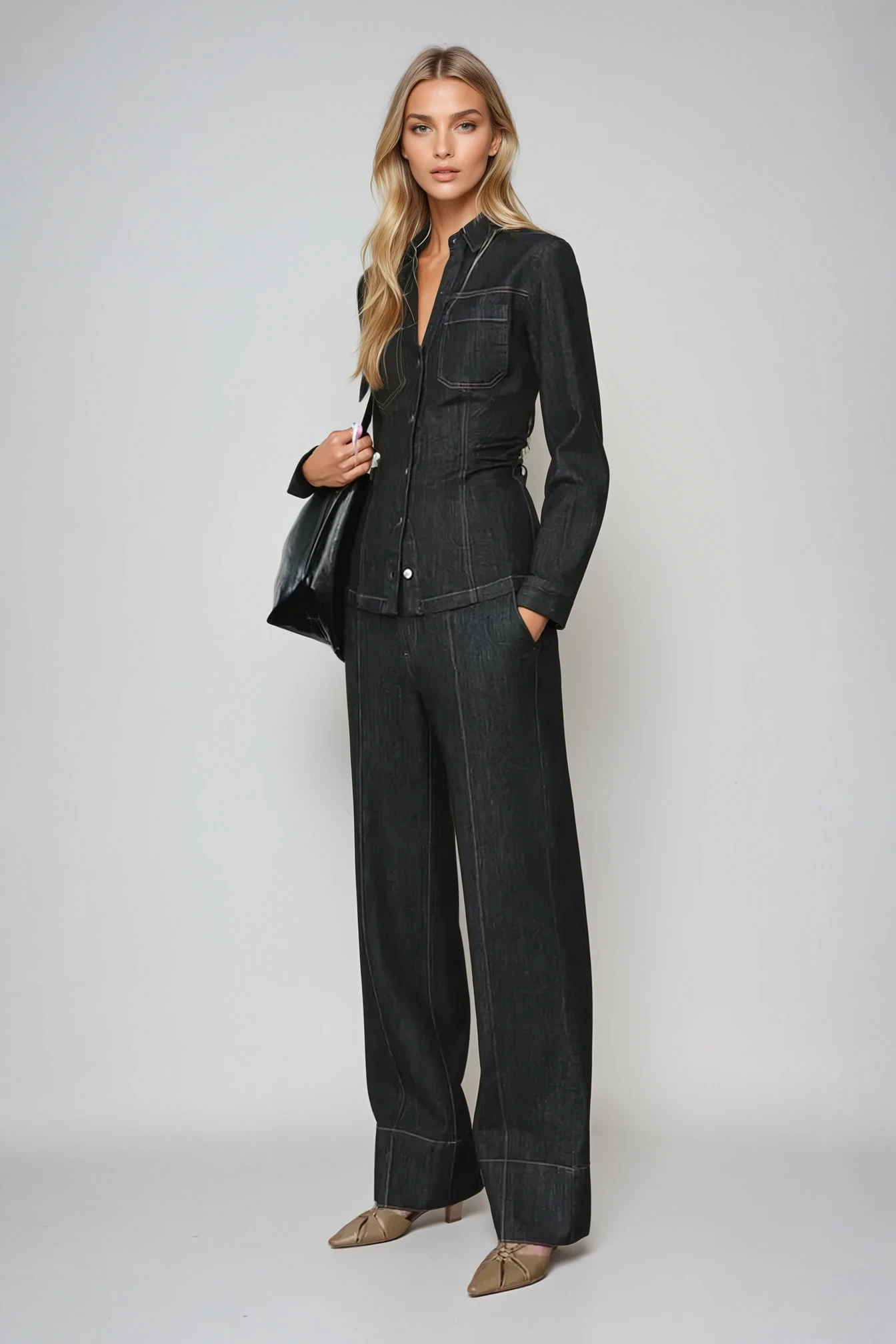 Sascha Denim Set | Dames Set met Getailleerde Top en Matchende Broek