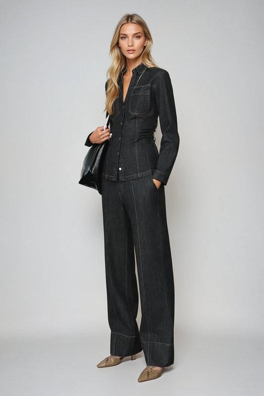 Sascha Denim Set | Dames Set met Getailleerde Top en Matchende Broek