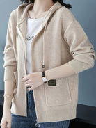 Sidonie™ | Women's Zip Up Hooded Knit Cardigan with Pockets