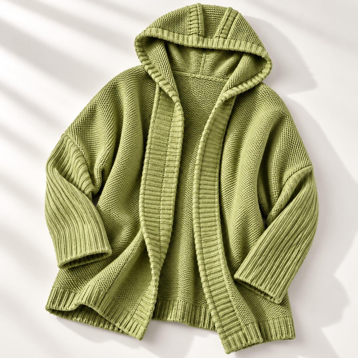 Women's Long Hooded Knit Cardigan with Batwing Sleeves
