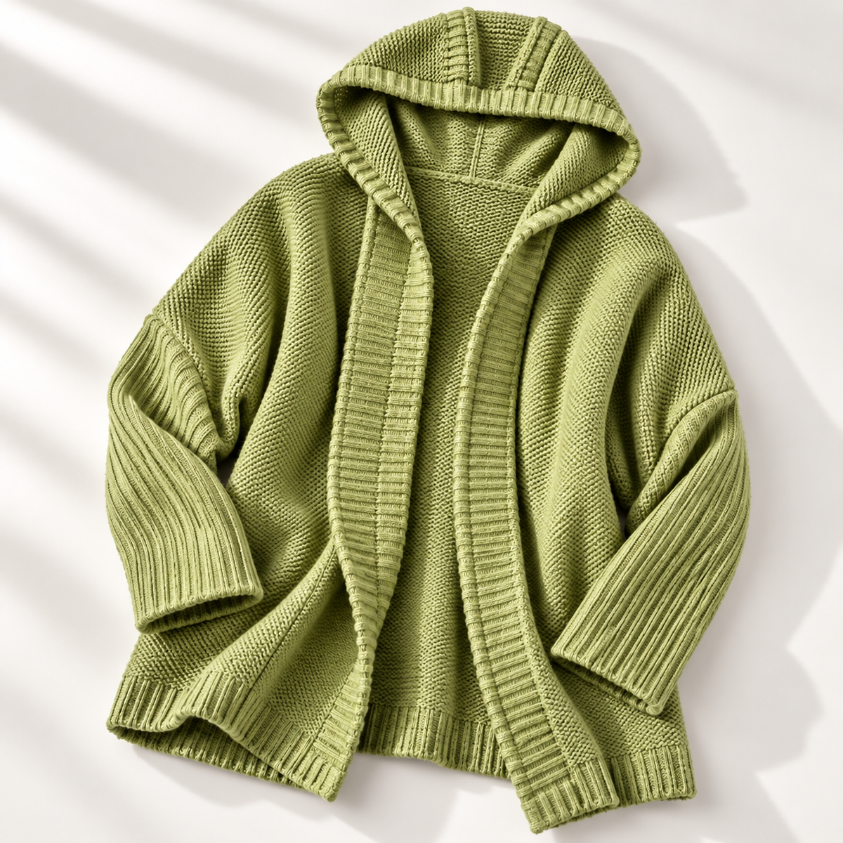 Women's Long Hooded Knit Cardigan with Batwing Sleeves