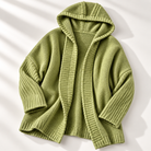 Women's Long Hooded Knit Cardigan with Batwing Sleeves