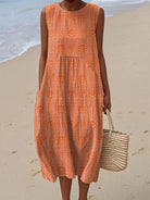 Women's Sleeveless Midi Dress with Printed Pattern