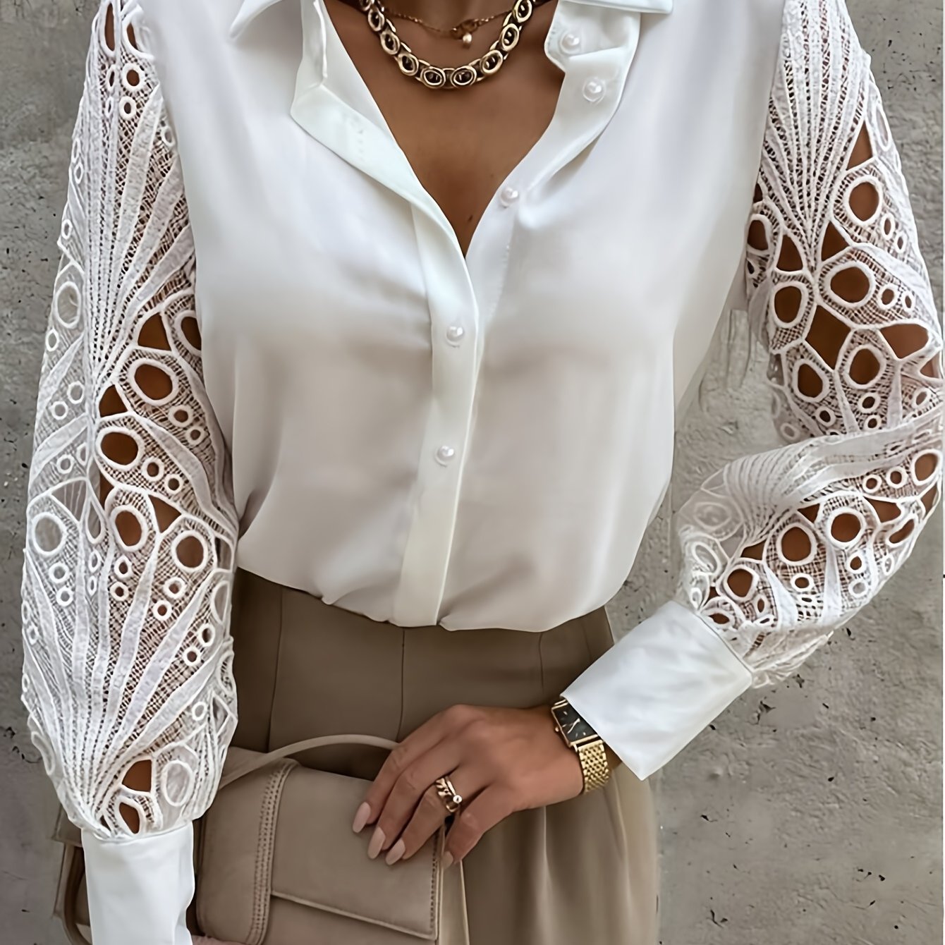 Juul | Dames Blouse – Blouse met Kantdetails en Klassieke Reverskraag