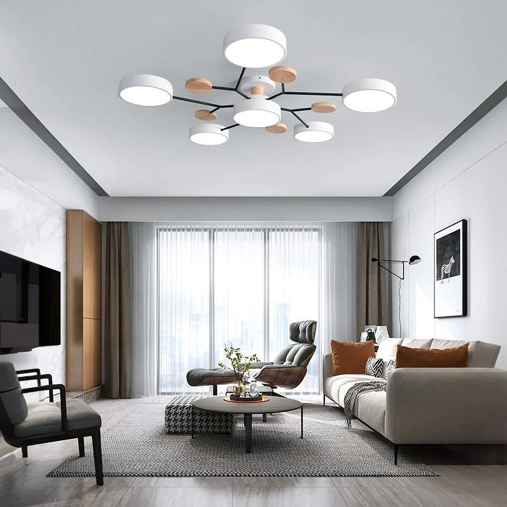 Round Iron LED Semi-Flush Ceiling Light – Chandelier with Acrylic Heads