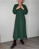 Women's Long V-Neck Maxi Dress with Long Sleeves