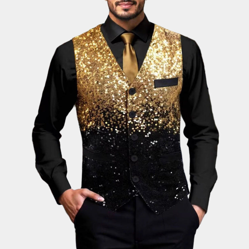 Men's Glitter Waistcoat with Satin Lapel