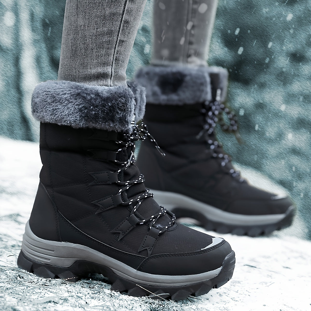 Women's Winter Boots Brown Faux Leather, Warm Lined and Waterproof