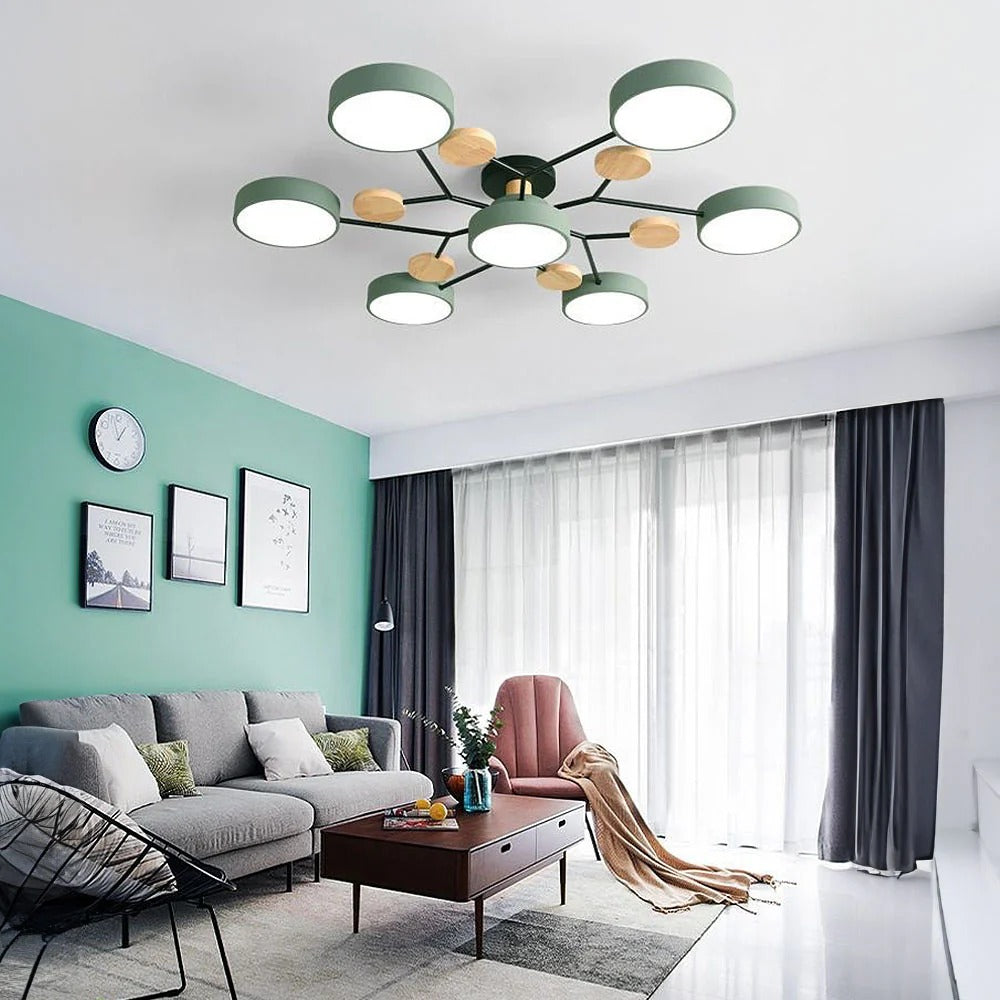 Round Iron LED Semi-Flush Ceiling Light – Chandelier with Acrylic Heads