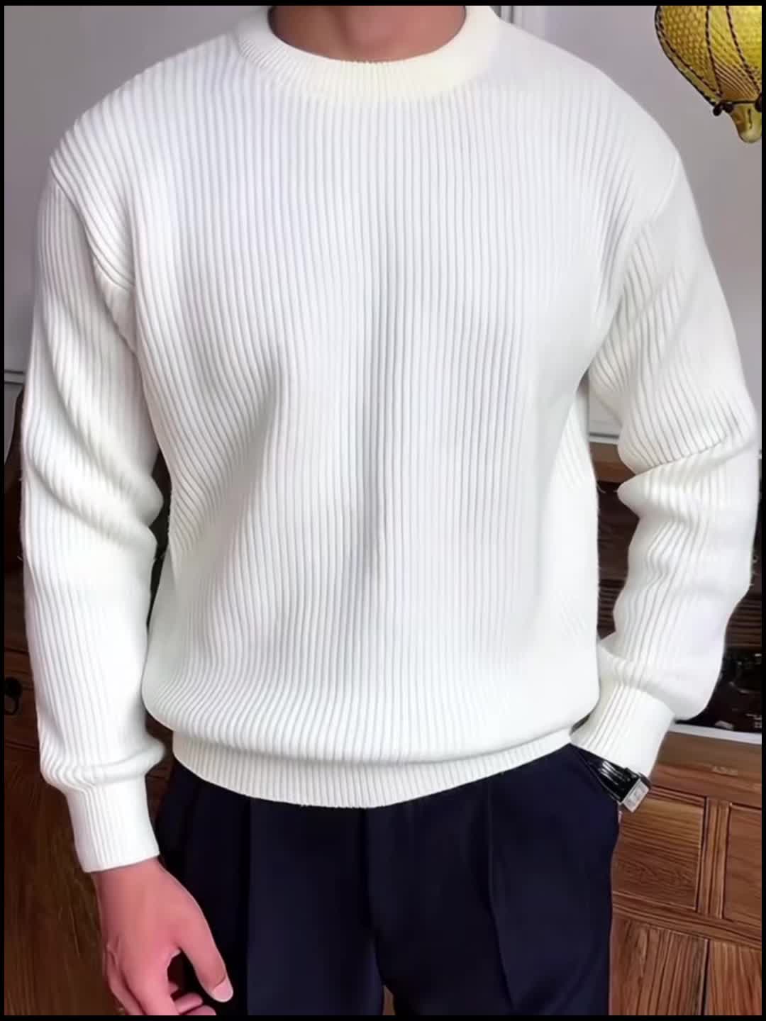 Men's Ribbed Crew-Neck Sweater – Relaxed Fit Knit Pullover