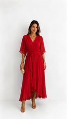 Women's Chiffon Wrap Dress with Flowing Sleeves