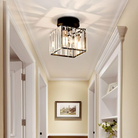 Flush Mount Ceiling Light with Crystal Shade - Black Brass Finish