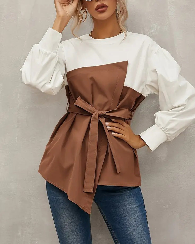 Chique Blouse | Damesblouse met Lantaarnmouwen en Ronde Hals