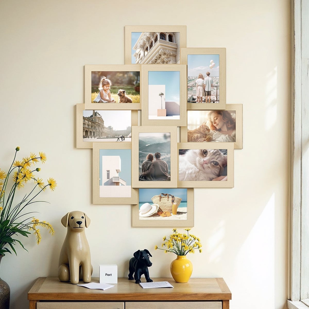 10-photo collage picture frame in natural beige