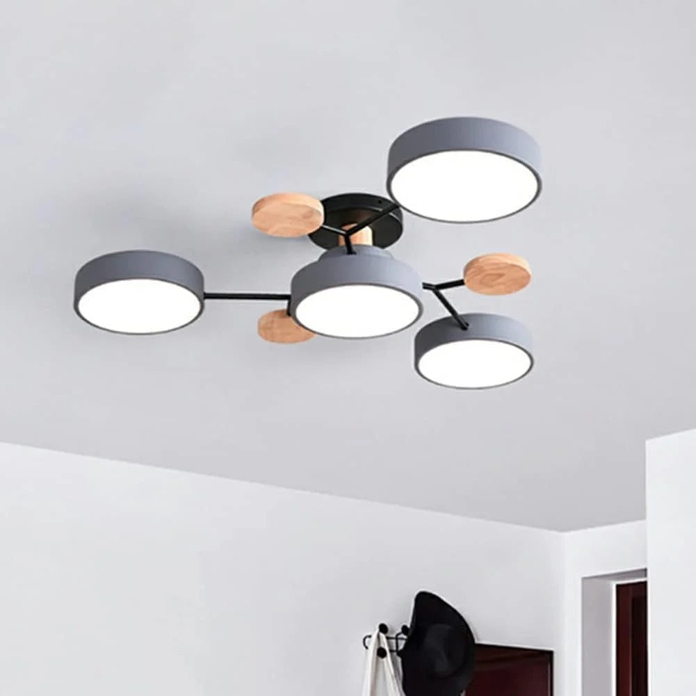 Round Iron LED Semi-Flush Ceiling Light – Chandelier with Acrylic Heads
