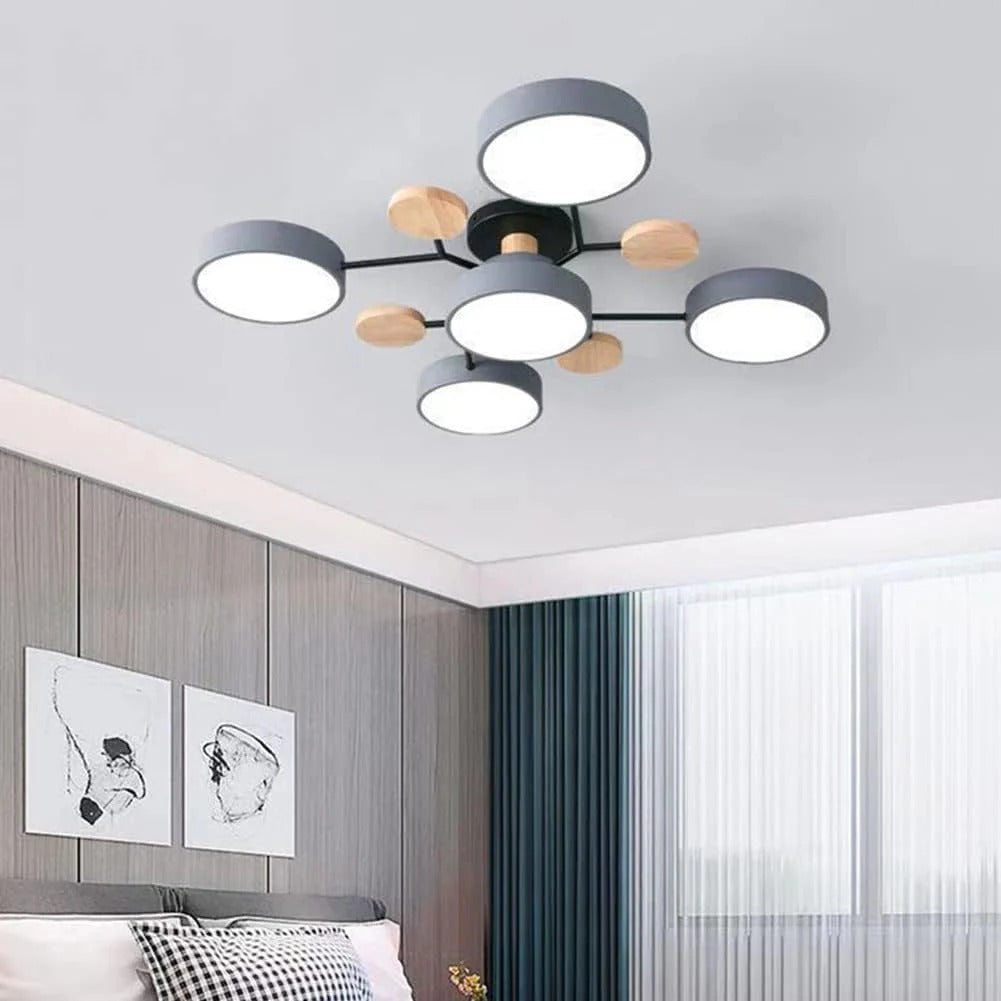 Round Iron LED Semi-Flush Ceiling Light – Chandelier with Acrylic Heads