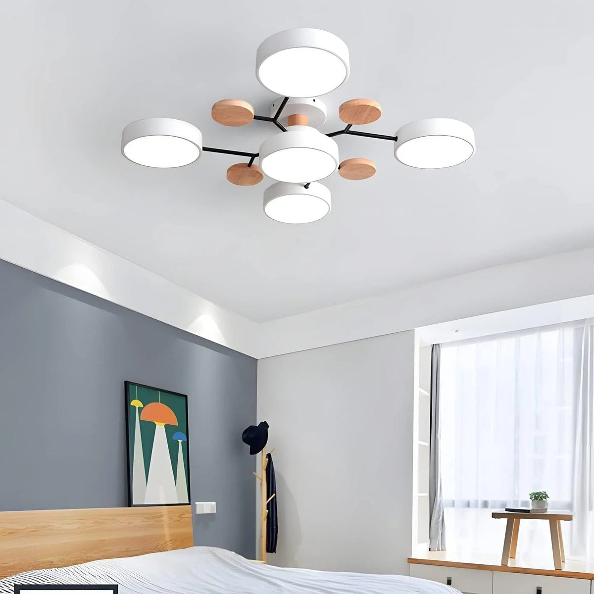 Round Iron LED Semi-Flush Ceiling Light – Chandelier with Acrylic Heads