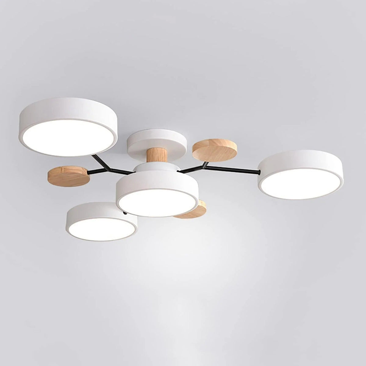Round Iron LED Semi-Flush Ceiling Light – Chandelier with Acrylic Heads