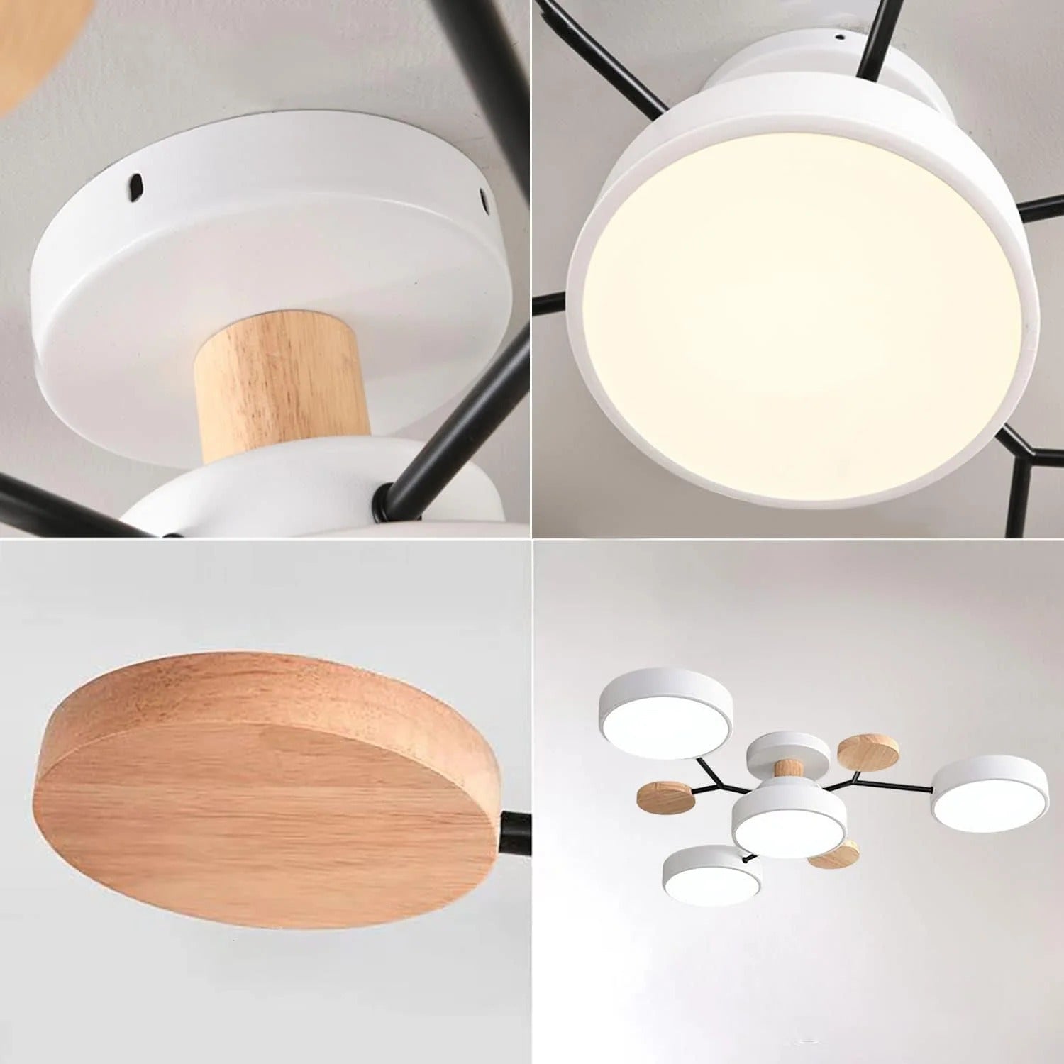 Round Iron LED Semi-Flush Ceiling Light – Chandelier with Acrylic Heads