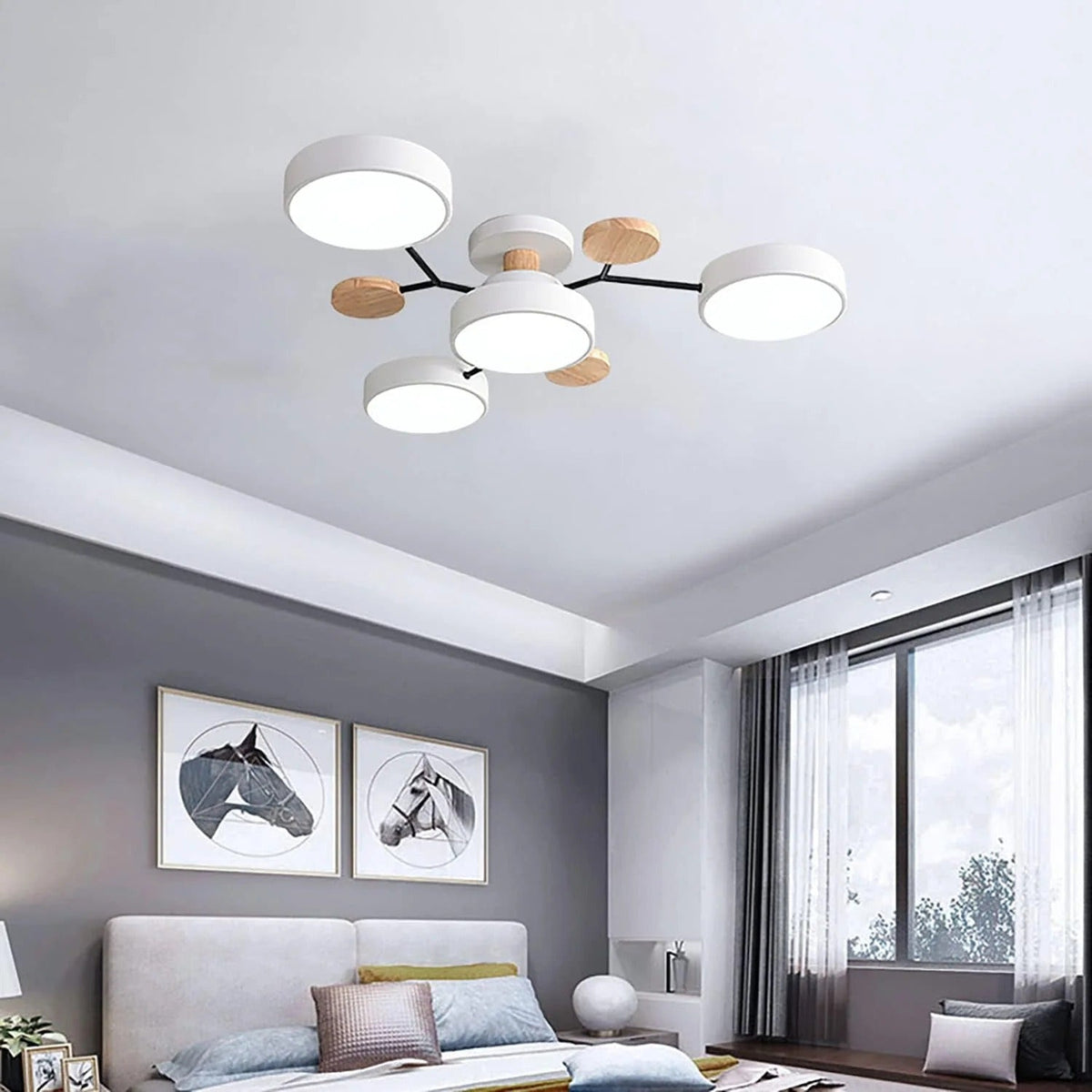 Round Iron LED Semi-Flush Ceiling Light – Chandelier with Acrylic Heads