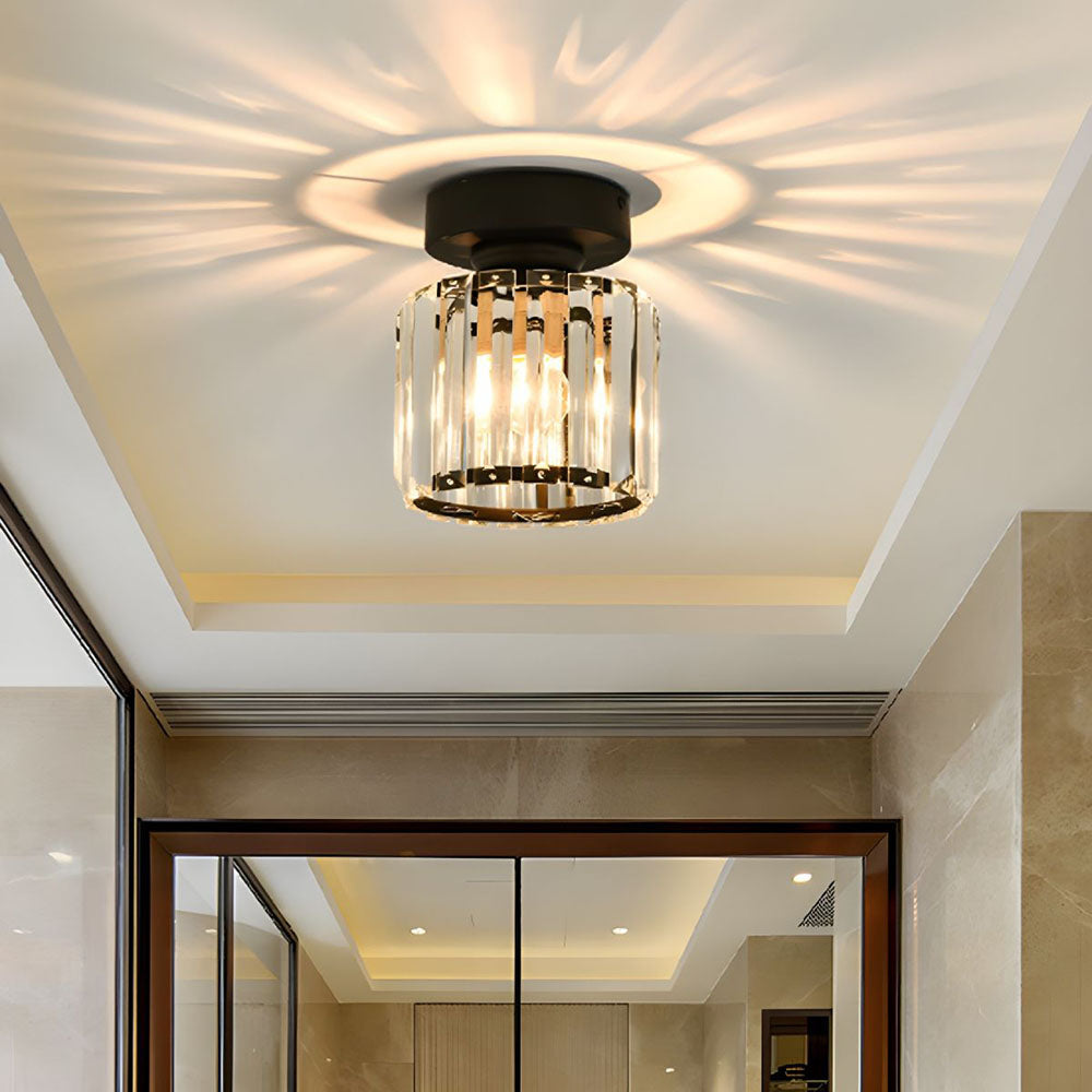 Flush Mount Ceiling Light with Crystal Shade - Black Brass Finish