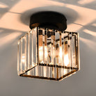Flush Mount Ceiling Light with Crystal Shade - Black Brass Finish
