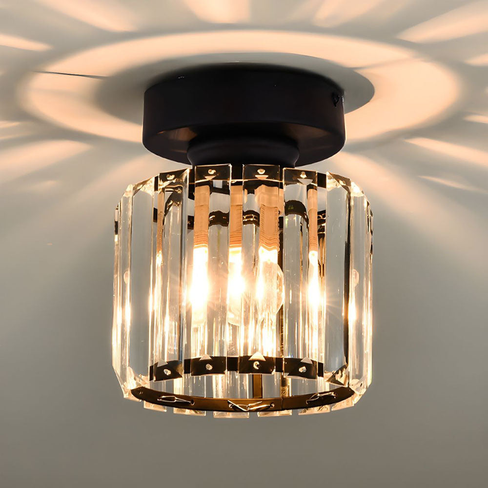 Flush Mount Ceiling Light with Crystal Shade - Black Brass Finish