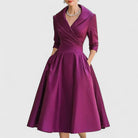 Women's V-Neck Midi Dress with Wrap Waist and Side Pockets