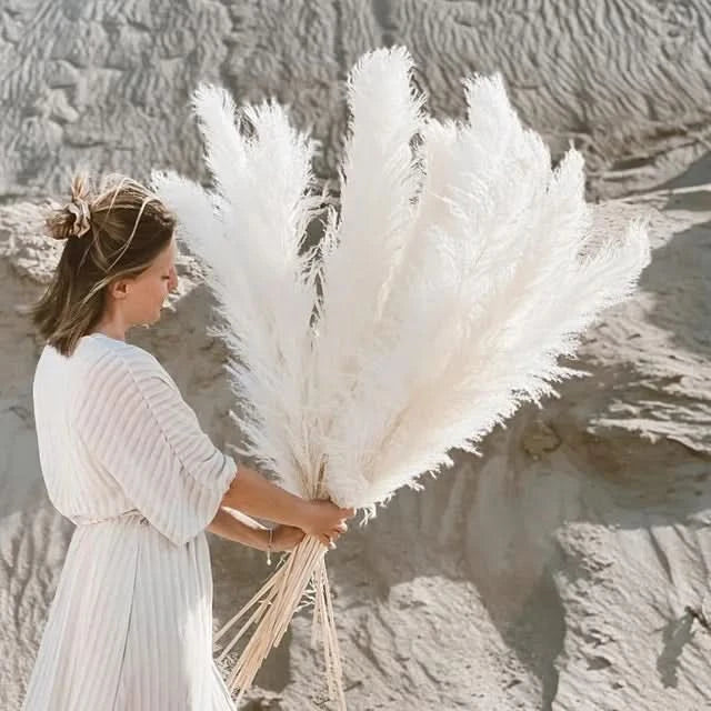 Faux Pampas Grass Stems 65cm - Decorative Dried-Look Bouquet Set