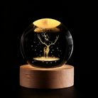 3D Engraved Crystal Ball Night Light - Wooden Base LED Lamp